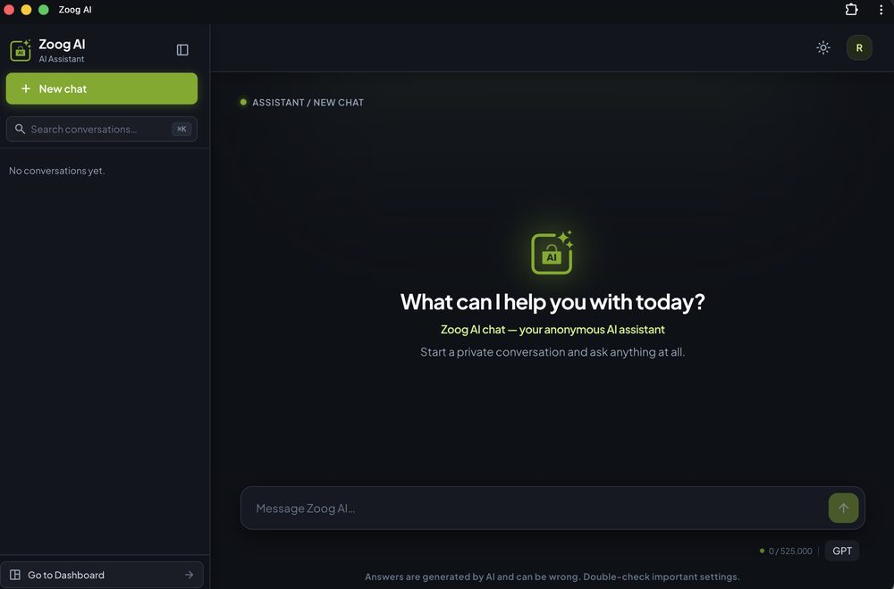 Zoog AI chat window